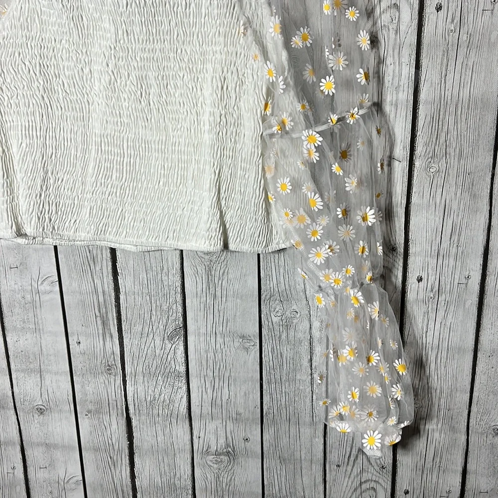 Shein smocked floral printed sheer sleeve top size 1x